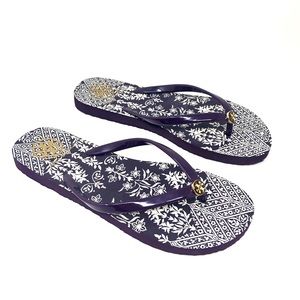 Tory Burch Purple & White Patterned Flip Flips